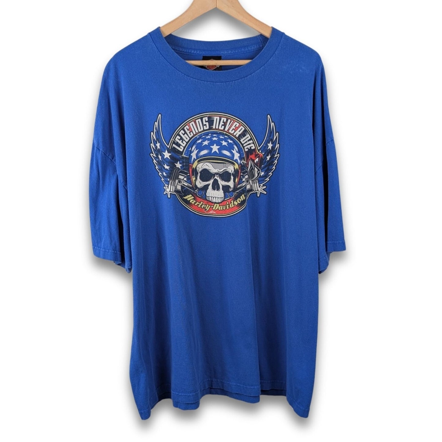 Harley-Davidson 3XL Legends Never Die Skull T-Shirt Blue Biker Tee