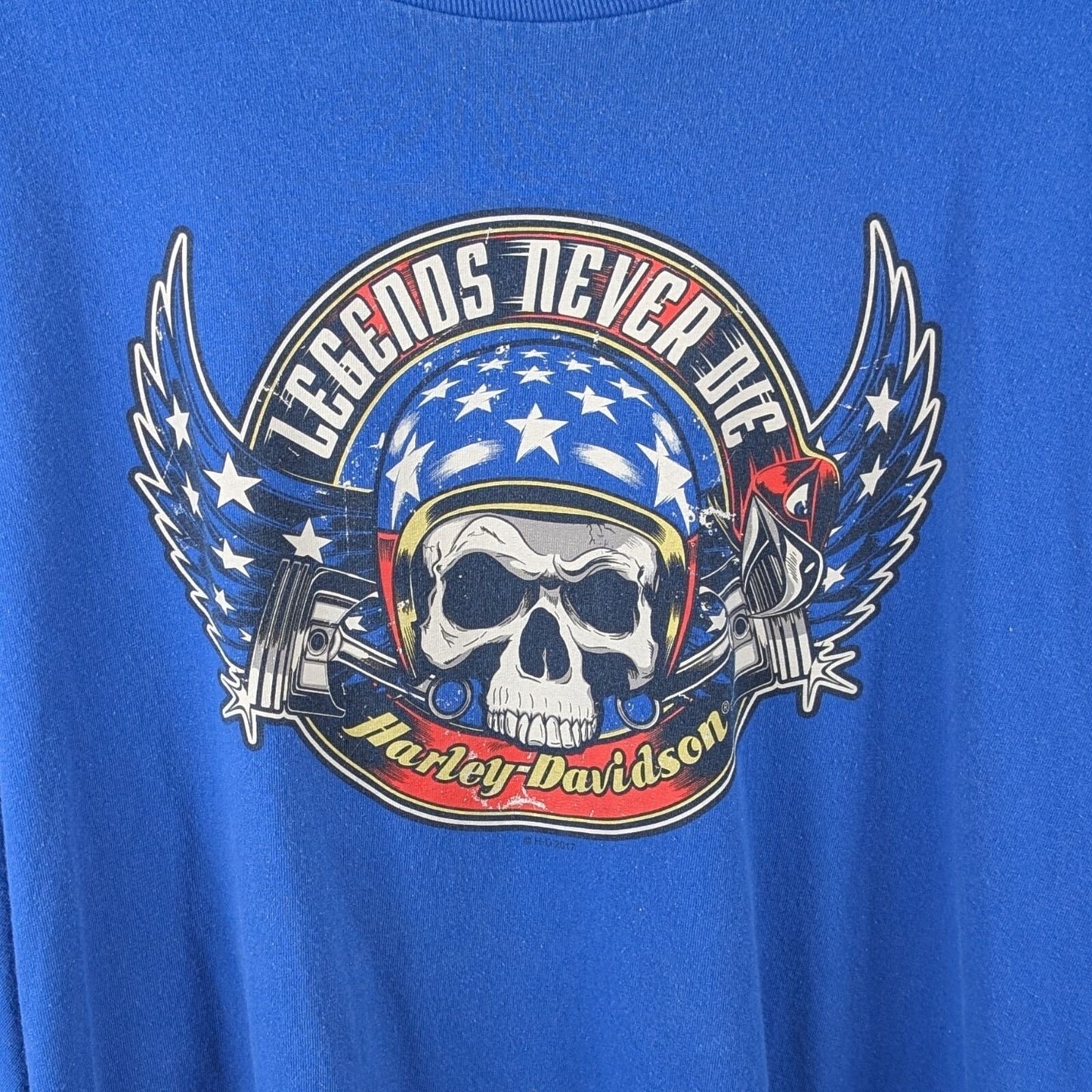 Harley-Davidson 3XL Legends Never Die Skull T-Shirt Blue Biker Tee