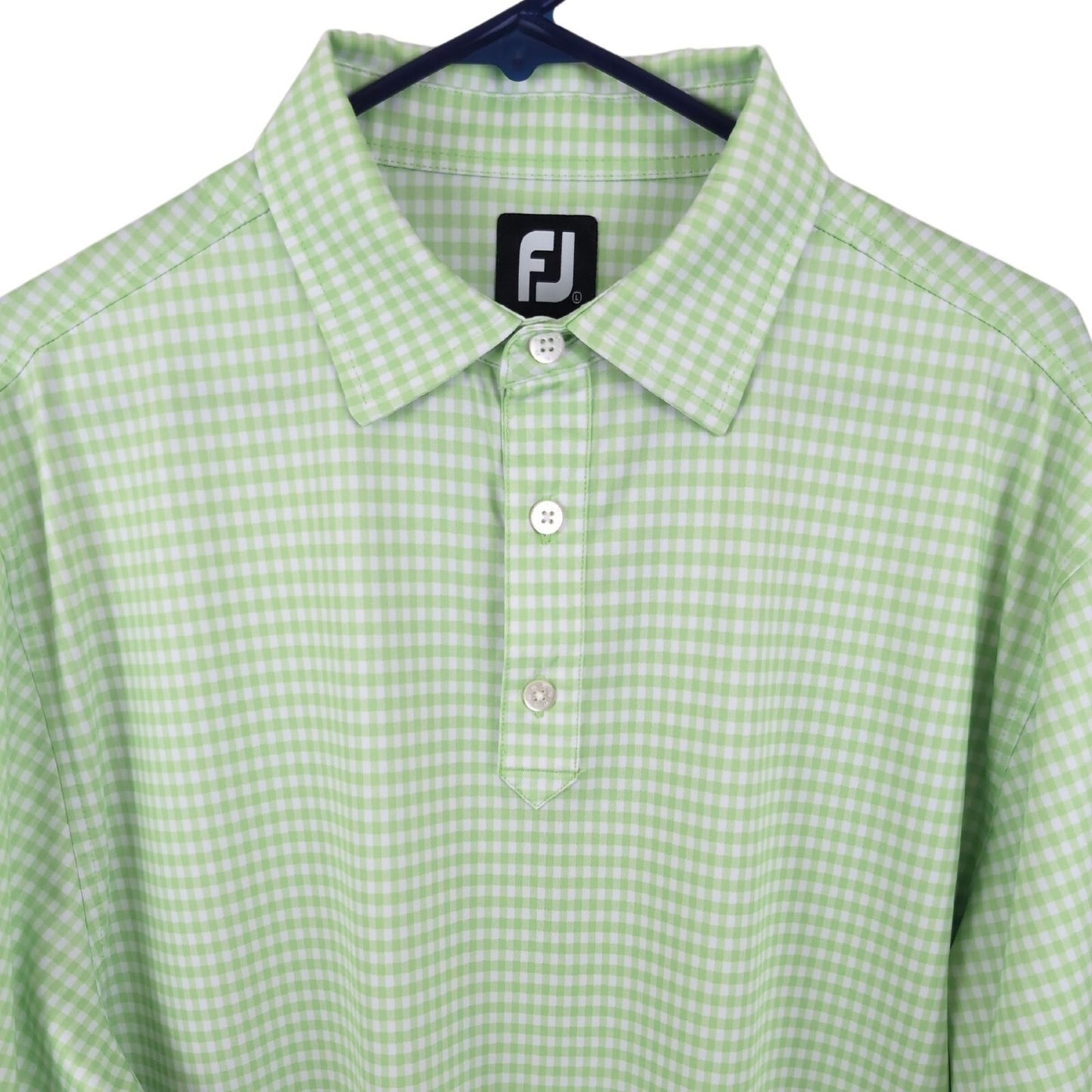 FootJoy Green Gingham Golf Polo Shirt L TN River CC Logo Stretch Performance