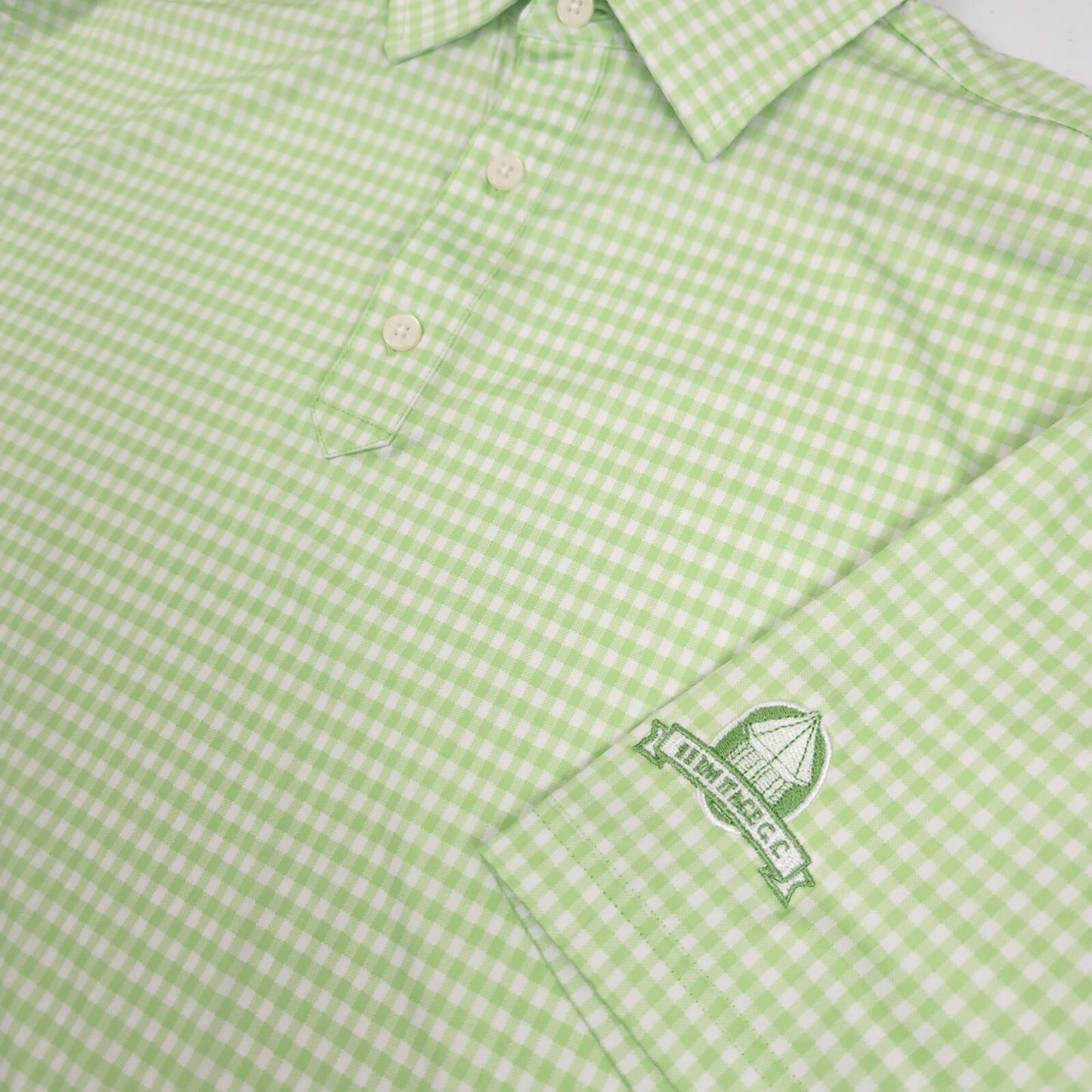 FootJoy Green Gingham Golf Polo Shirt L TN River CC Logo Stretch Performance