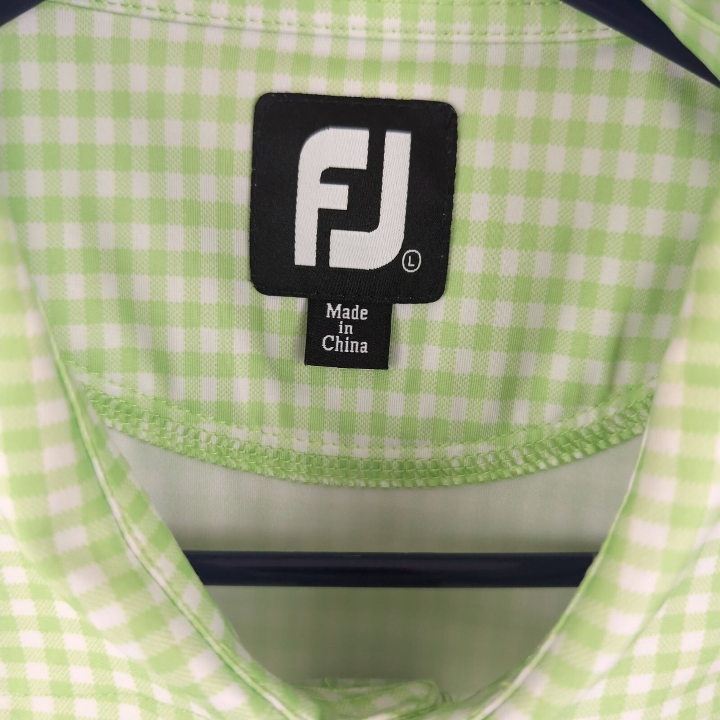 FootJoy Green Gingham Golf Polo Shirt L TN River CC Logo Stretch Performance