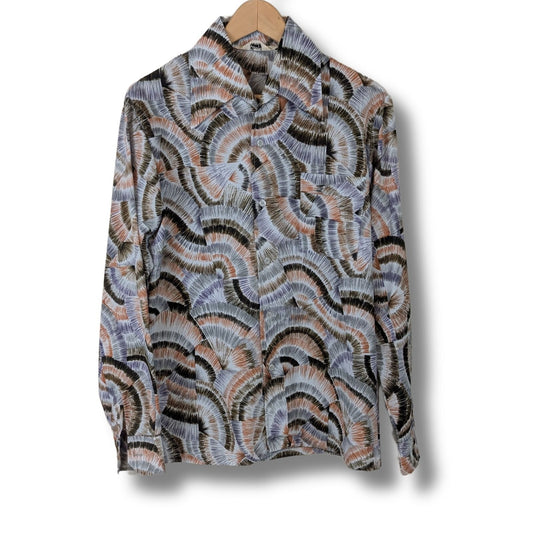 Vintage 70s Lancer California Disco Shirt Abstract Swirl Print - Size M