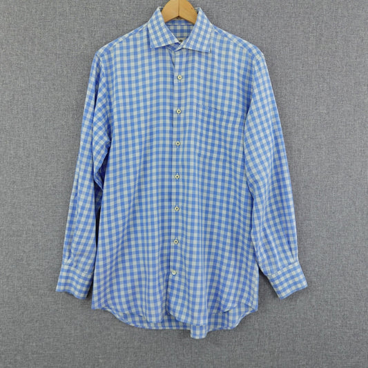 Peter Millar Gingham Check Dress Shirt Blue White - Size M