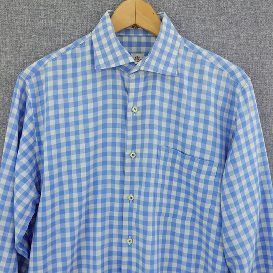 Peter Millar Gingham Check Dress Shirt Blue White - Size M