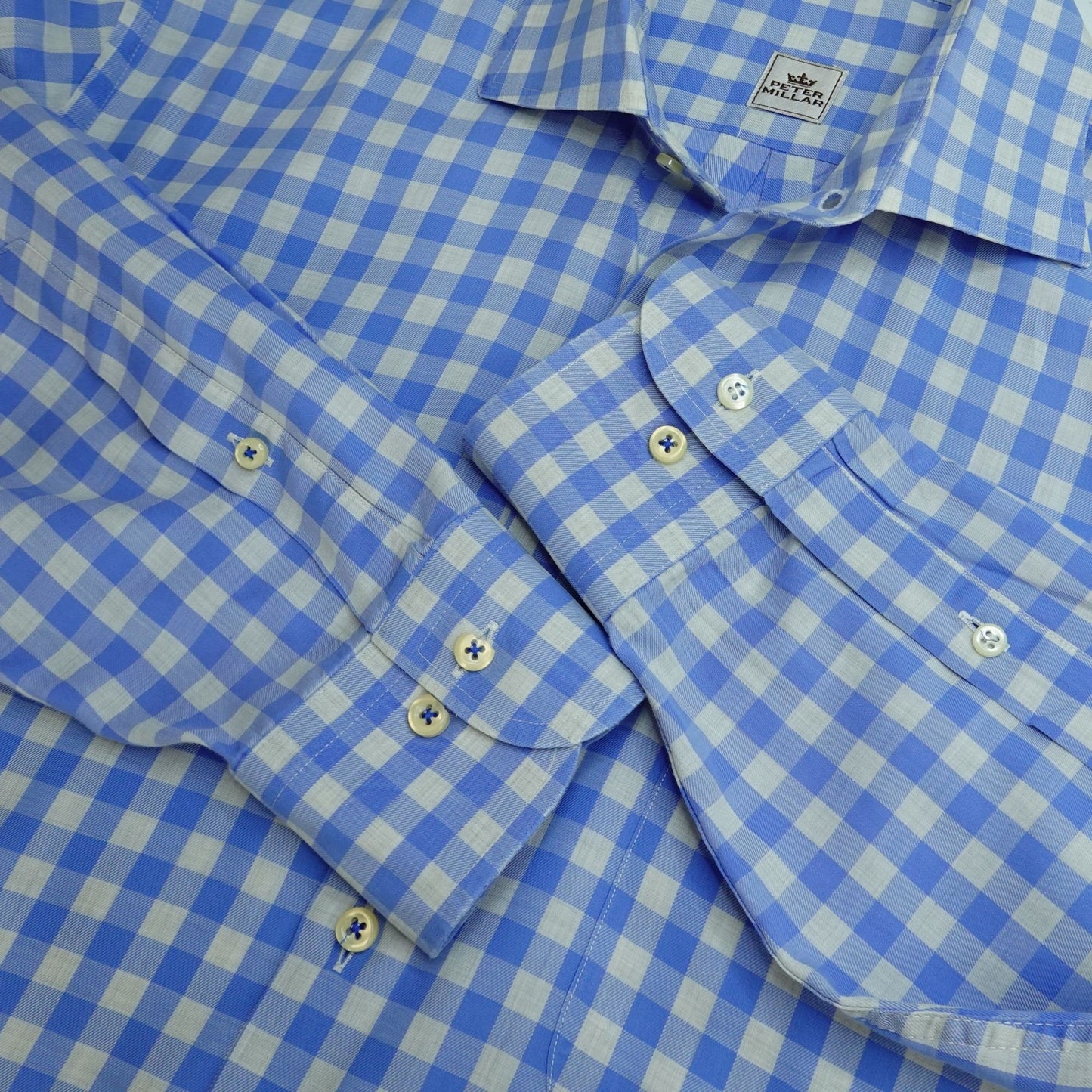 Peter Millar Gingham Check Dress Shirt Blue White - Size M