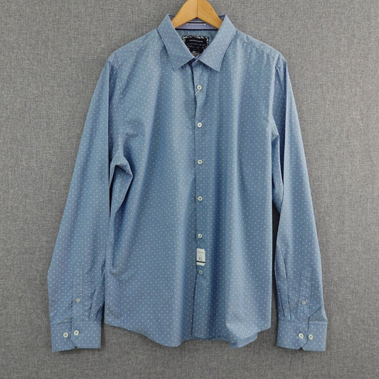 Denim & Flower Ricky Singh Chambray Light Blue Polka Dot Shirt - Size XL