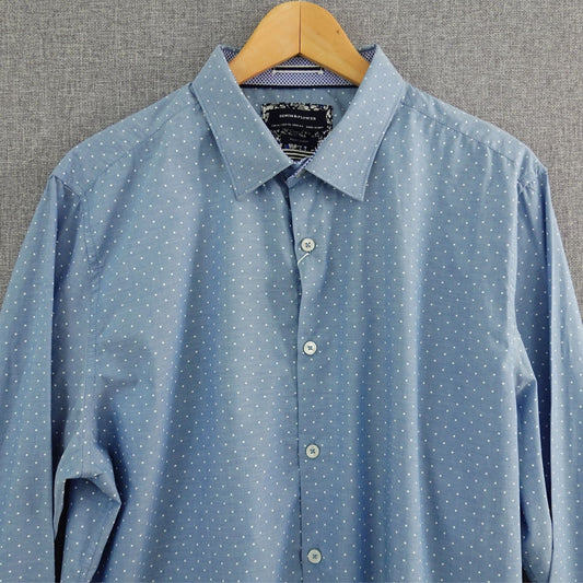 Denim & Flower Ricky Singh Chambray Light Blue Polka Dot Shirt - Size XL