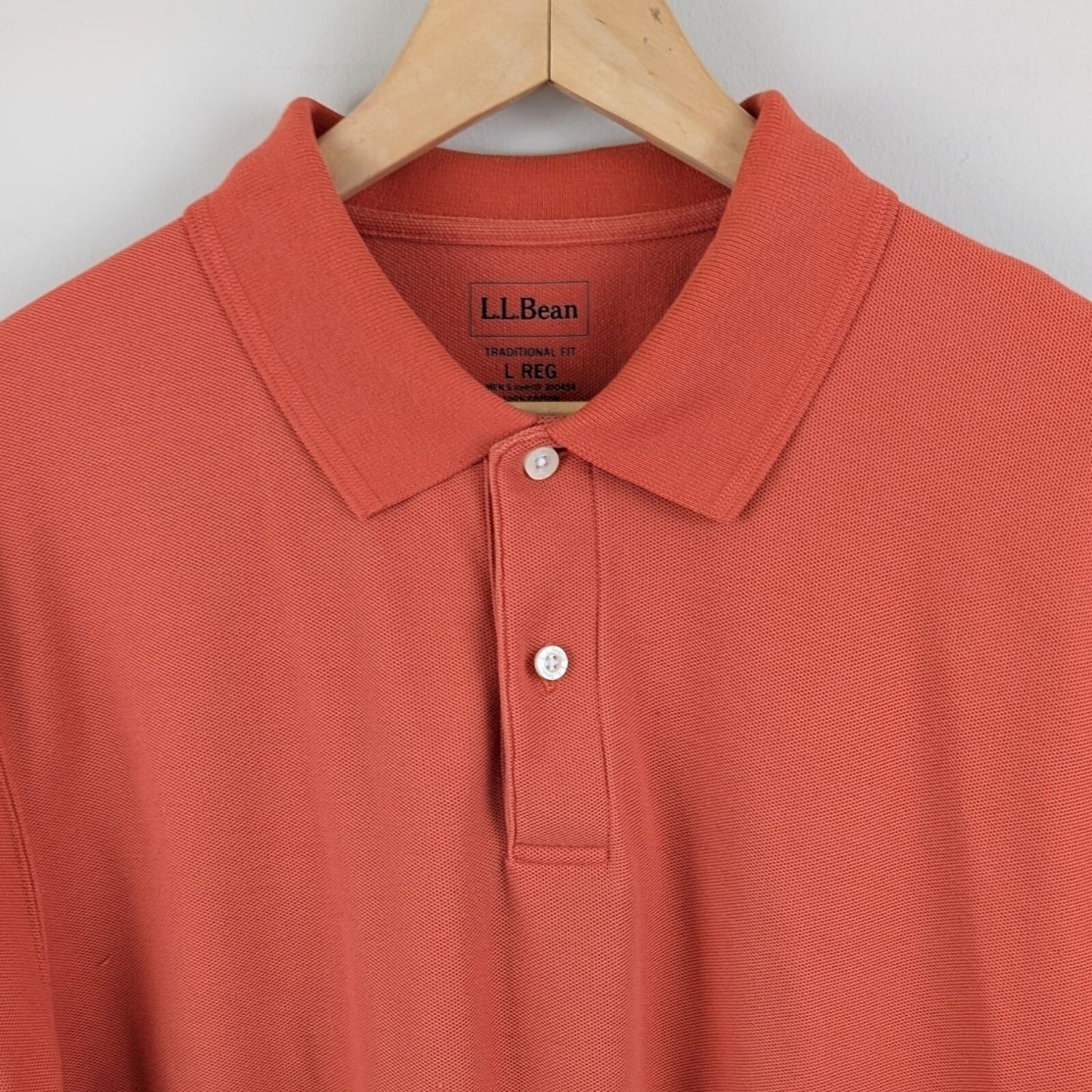L.L. Bean Polo Shirt Traditional Fit Size L REG Orange 100% Cotton