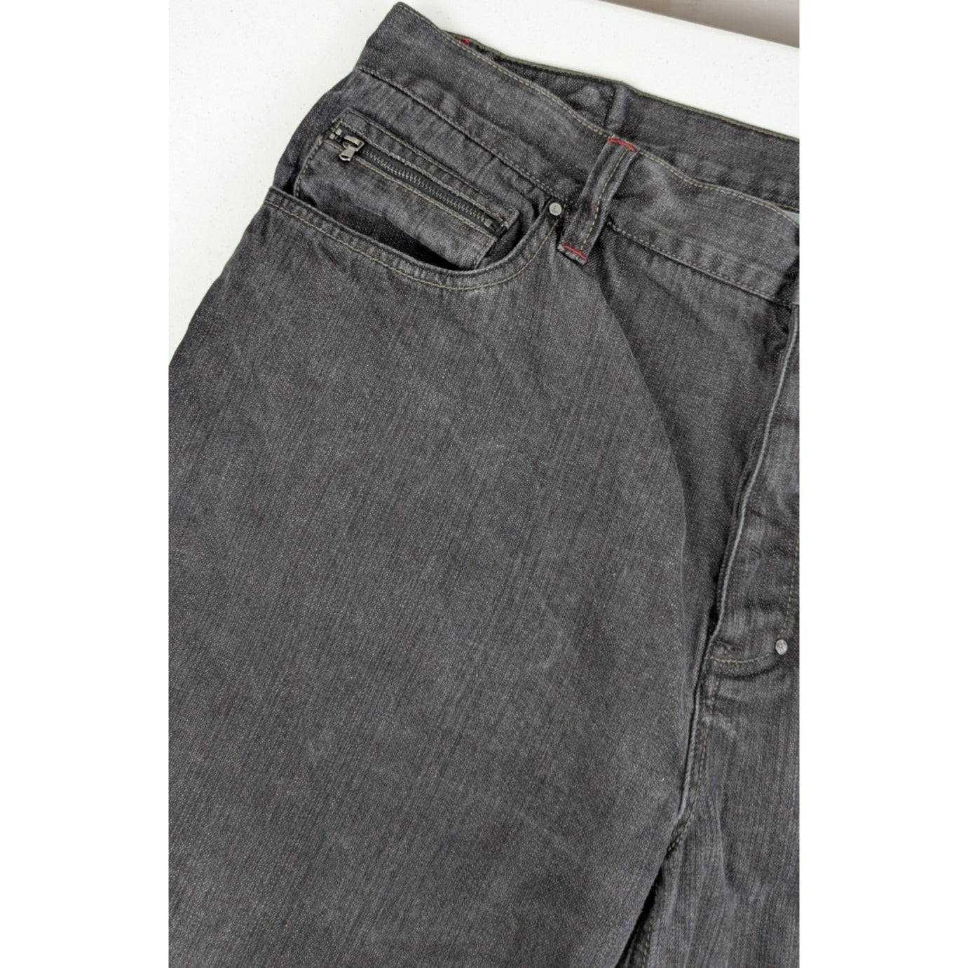 Coogi Australia Y2K Faded Black Denim Shorts W42 Red Stitching