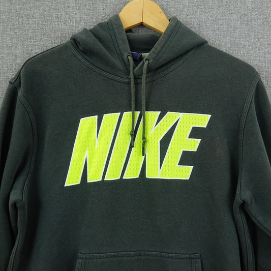 Nike Faded Black Hoodie Neon Yellow Mesh Logo - Size M