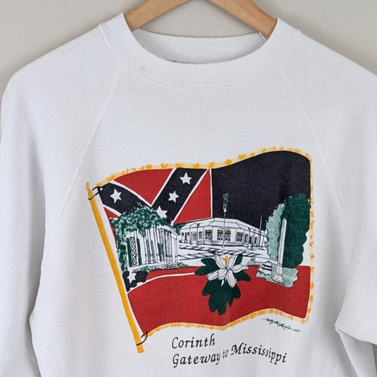 Vintage 90s Hanes Corinth Mississippi Confederate Flag Sweatshirt - Size M