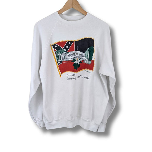 Vintage 90s Hanes Corinth Mississippi Confederate Flag Sweatshirt - Size M