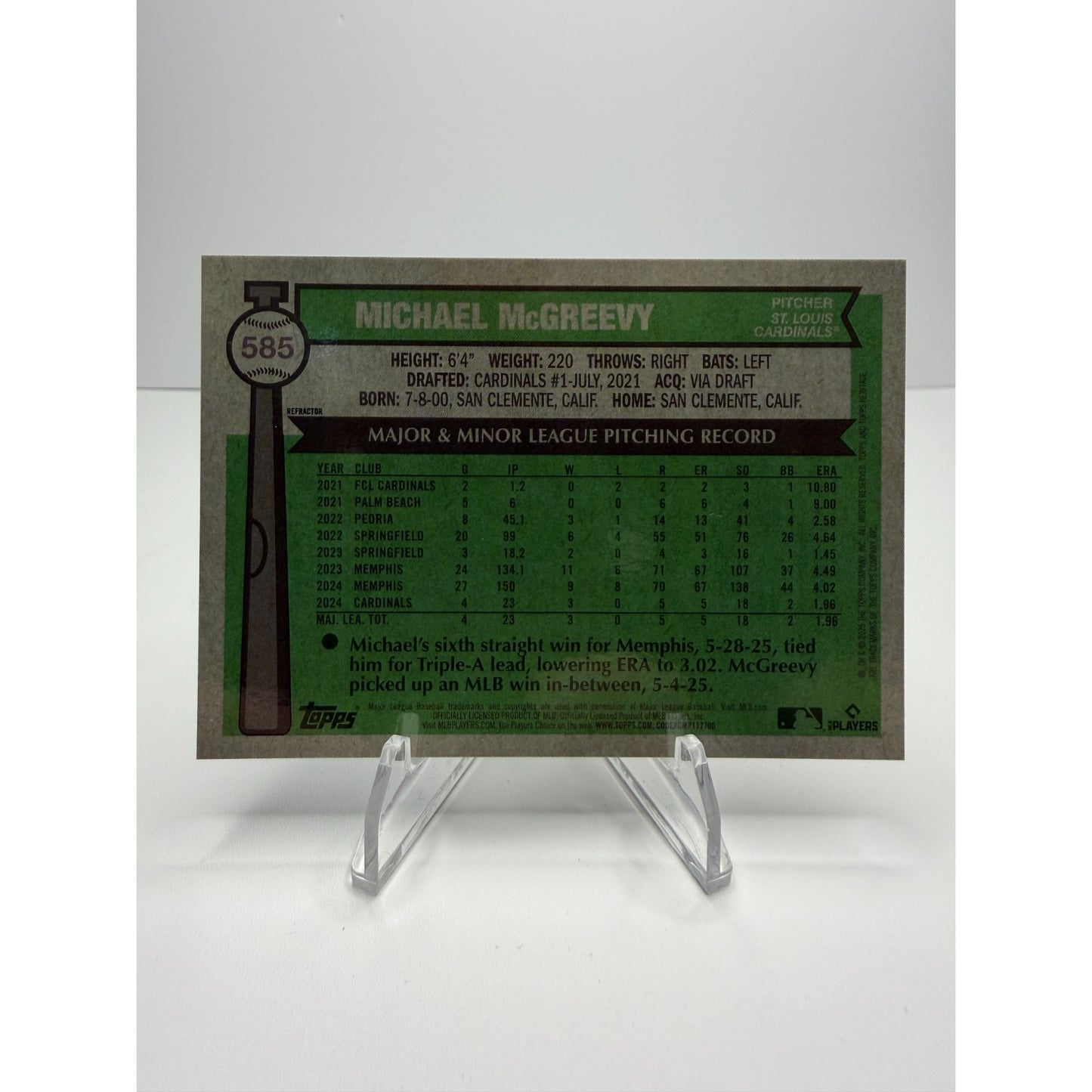 2025 Topps Heritage - Michael McGreevy (RC) Chrome Refractor #585