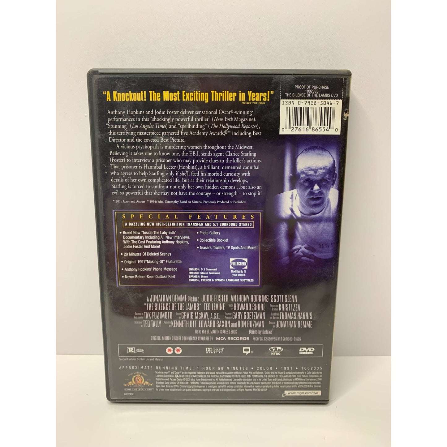 The Silence of the Lambs Special Edition DVD (1991) Jodie Foster Anthony Hopkins