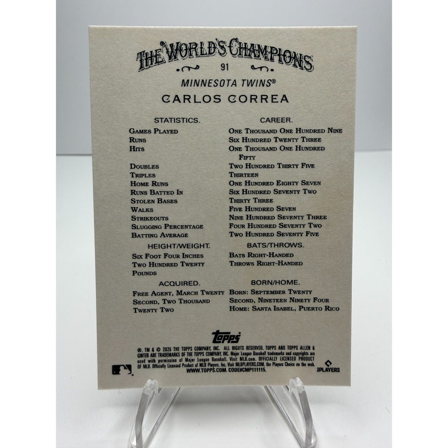 2025 Topps Allen & Ginter - Carlos Correa #91