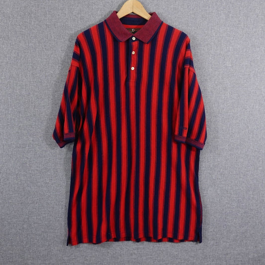 Vintage 90s Duck Head Tour Polo Shirt Red Navy Stripe - Size L-XL