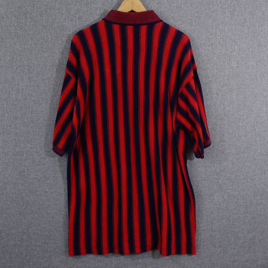 Vintage 90s Duck Head Tour Polo Shirt Red Navy Stripe - Size L-XL