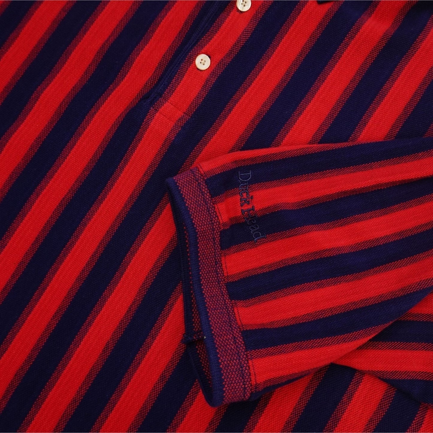 Vintage 90s Duck Head Tour Polo Shirt Red Navy Stripe - Size L-XL