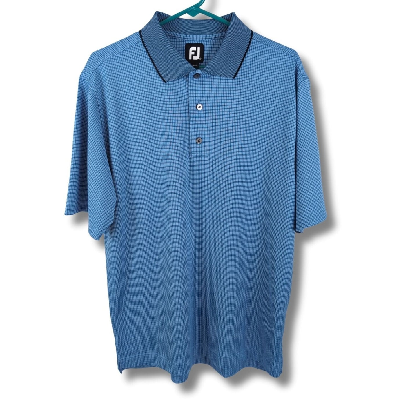 FootJoy Golf Polo Shirt M Blue Grid Pattern Moisture-Wicking Performance