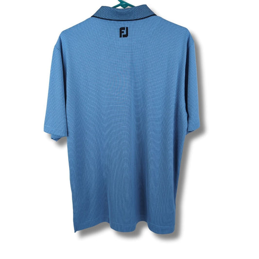 FootJoy Golf Polo Shirt M Blue Grid Pattern Moisture-Wicking Performance