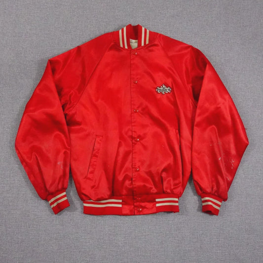 Vintage 80s TGI Friday's Red Satin Bomber Jacket - Size M
