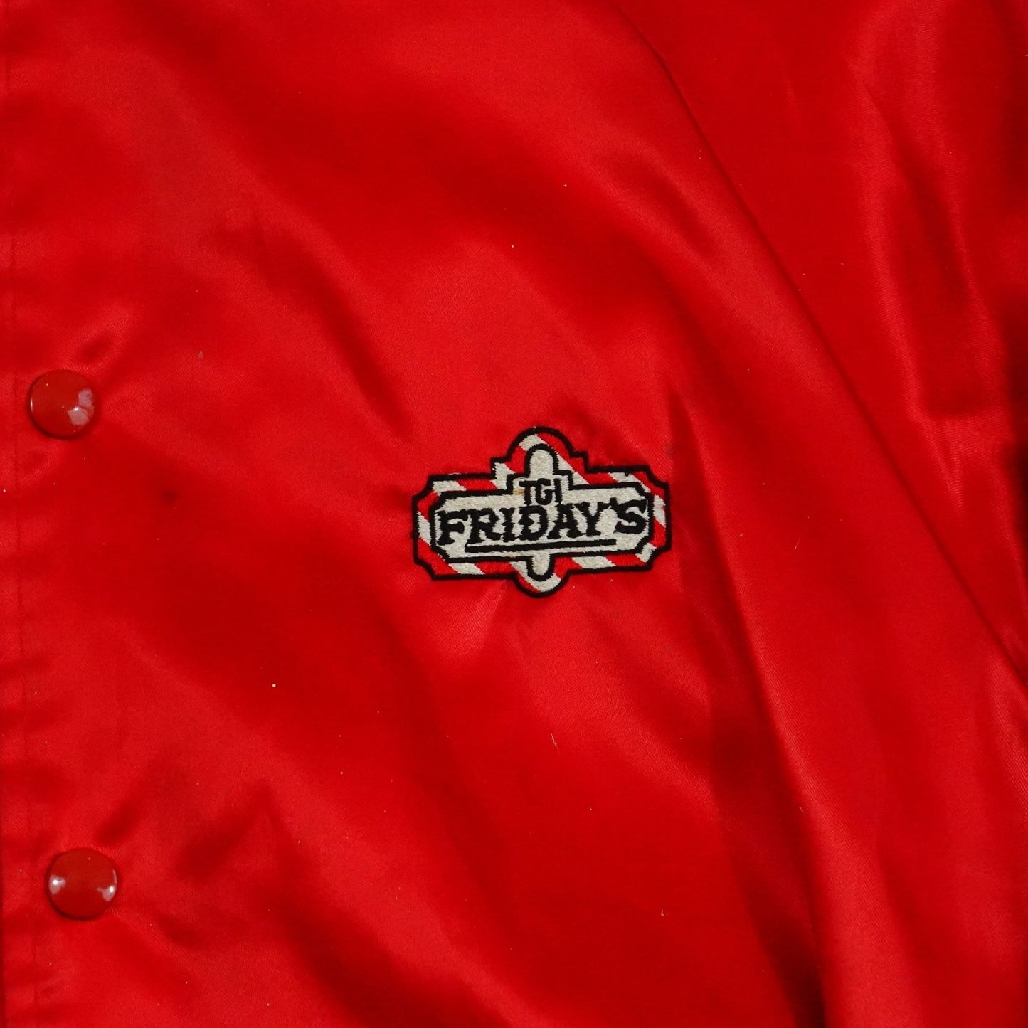 Vintage 80s TGI Friday's Red Satin Bomber Jacket - Size M