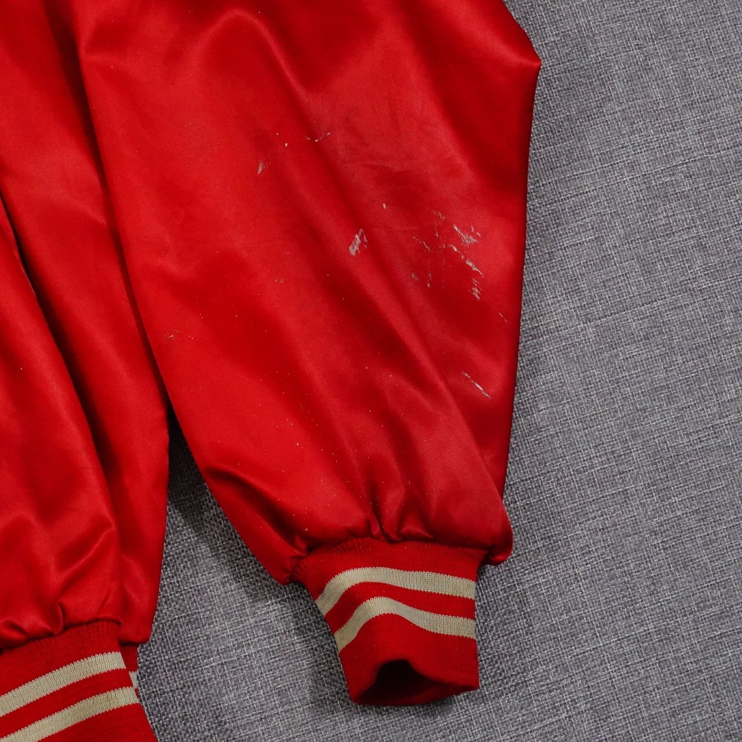 Vintage 80s TGI Friday's Red Satin Bomber Jacket - Size M