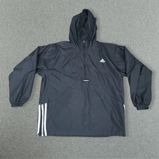 Adidas Y2K Black 3-Stripes Hooded Pullover Windbreaker Jacket - Size XL
