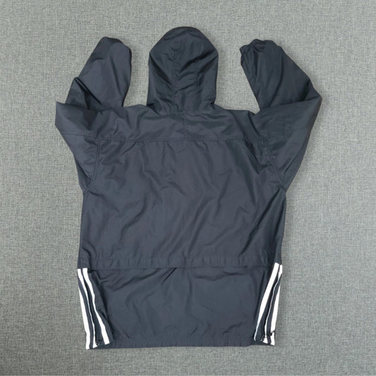 Adidas Y2K Black 3-Stripes Hooded Pullover Windbreaker Jacket - Size XL