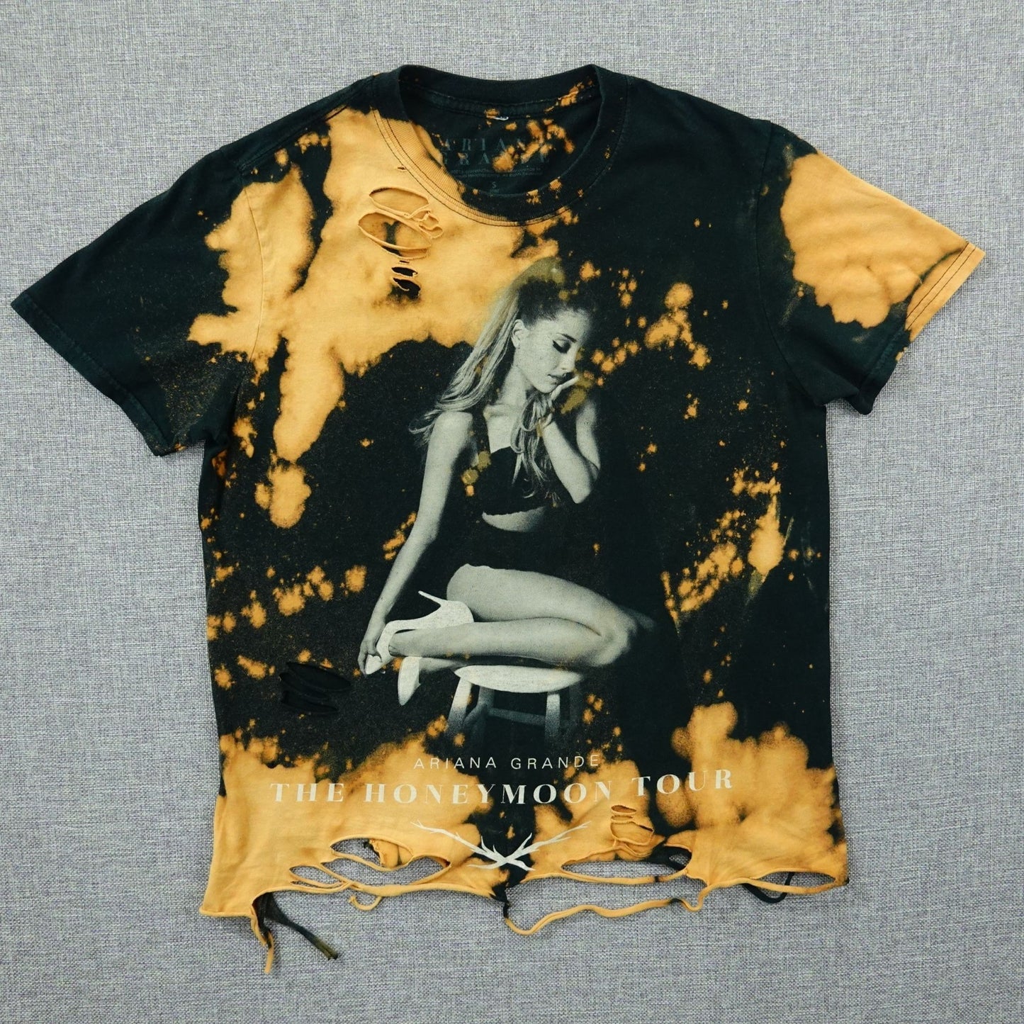 Ariana Grande Honeymoon Tour 2015 Bleach Distressed Tee - Size Small