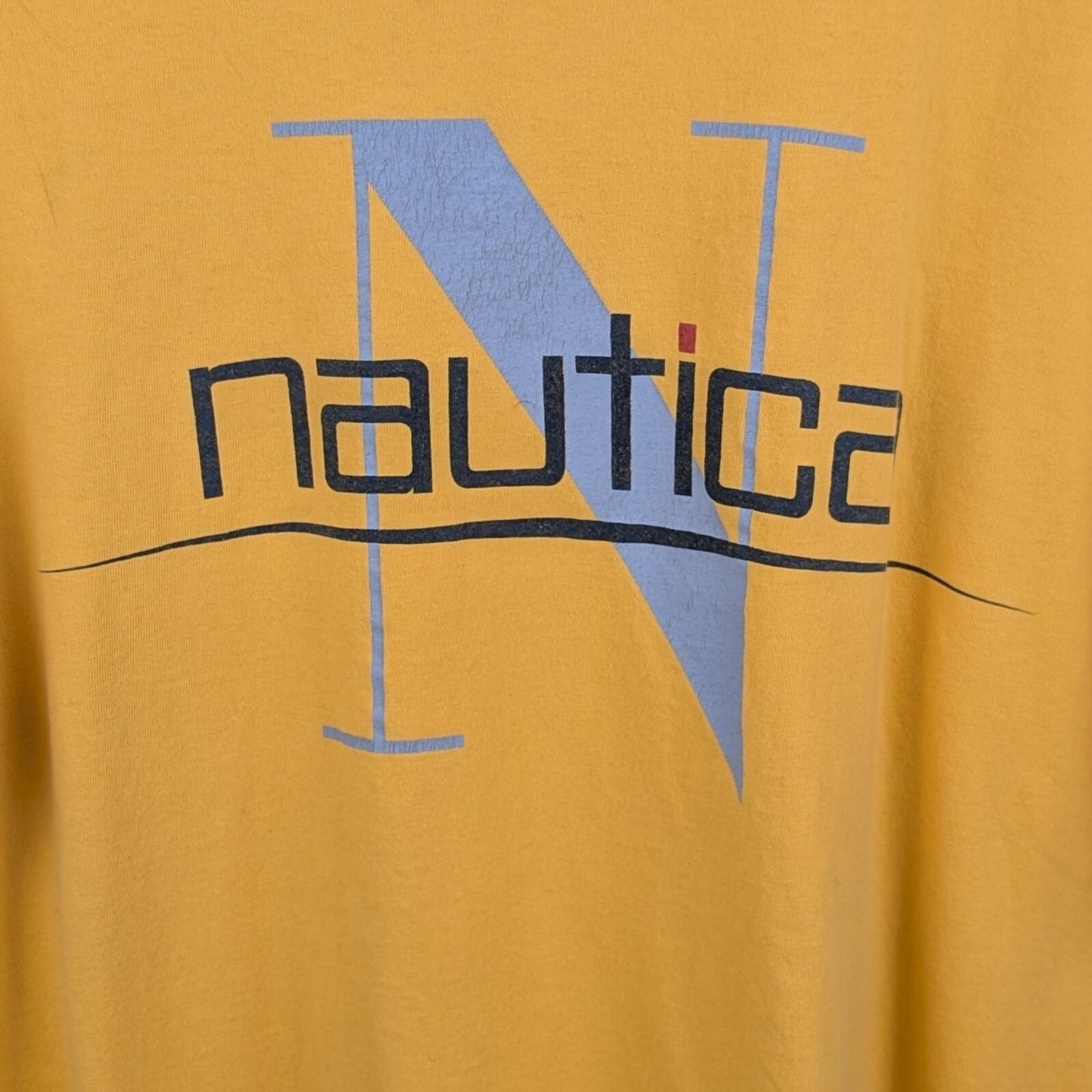 Vintage Nautica Spell Out Logo T-Shirt Yellow XL 90s Graphic Tee USA Style