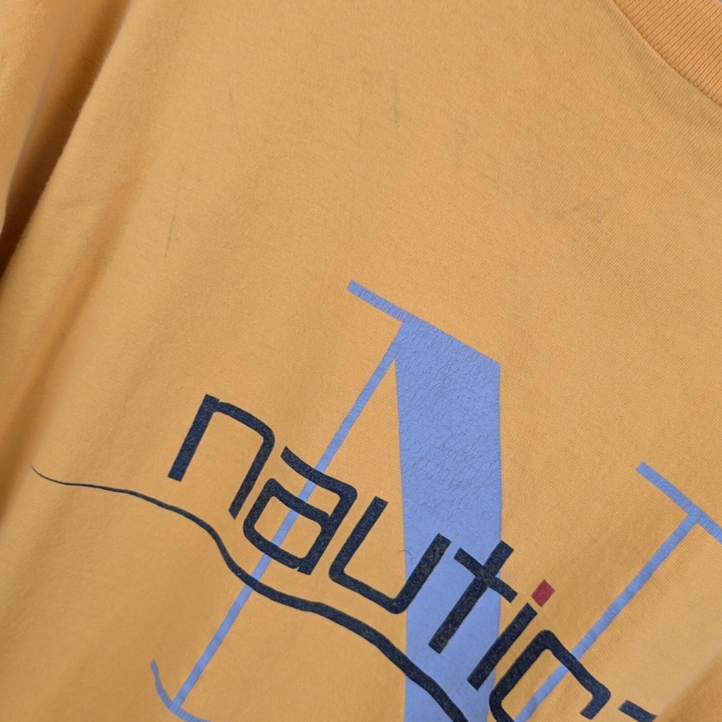 Vintage Nautica Spell Out Logo T-Shirt Yellow XL 90s Graphic Tee USA Style