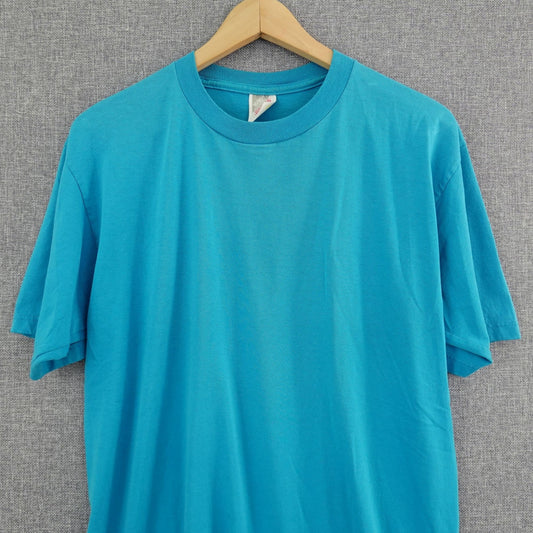 Vintage 90's Jerzees 50/50 Blank Blue/Turquoise Tee - Size L