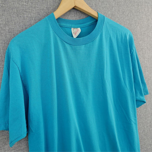 Vintage 90's Jerzees 50/50 Blank Blue/Turquoise Tee - Size L