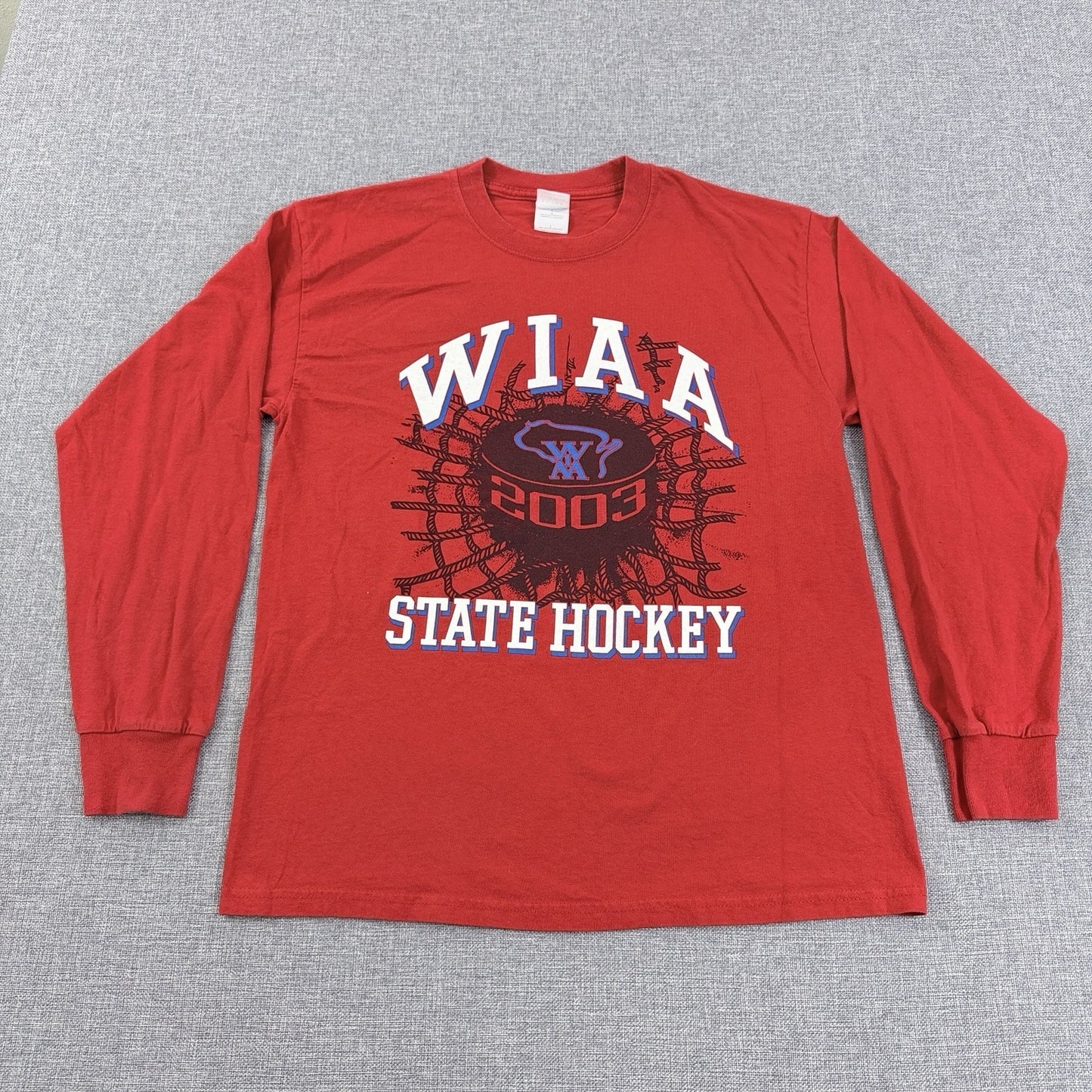 Vintage WIAA State 2003 Boys Hockey Tournament T-Shirt Long Sleeve Red Size M/L
