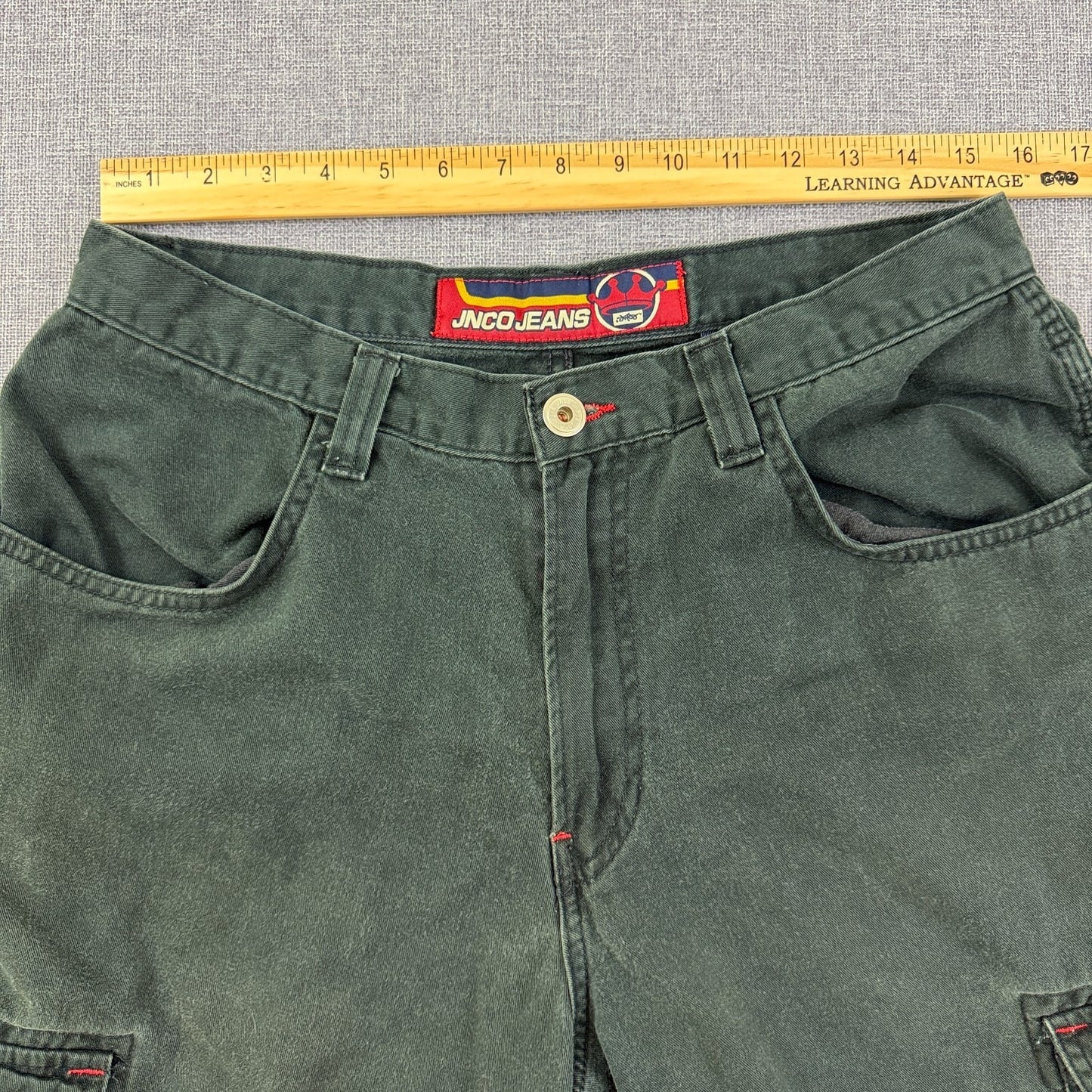 JNCO Jeans 34x34 Green Crown Logo Cargo Pants Y2K Wide Leg Grail USA Style