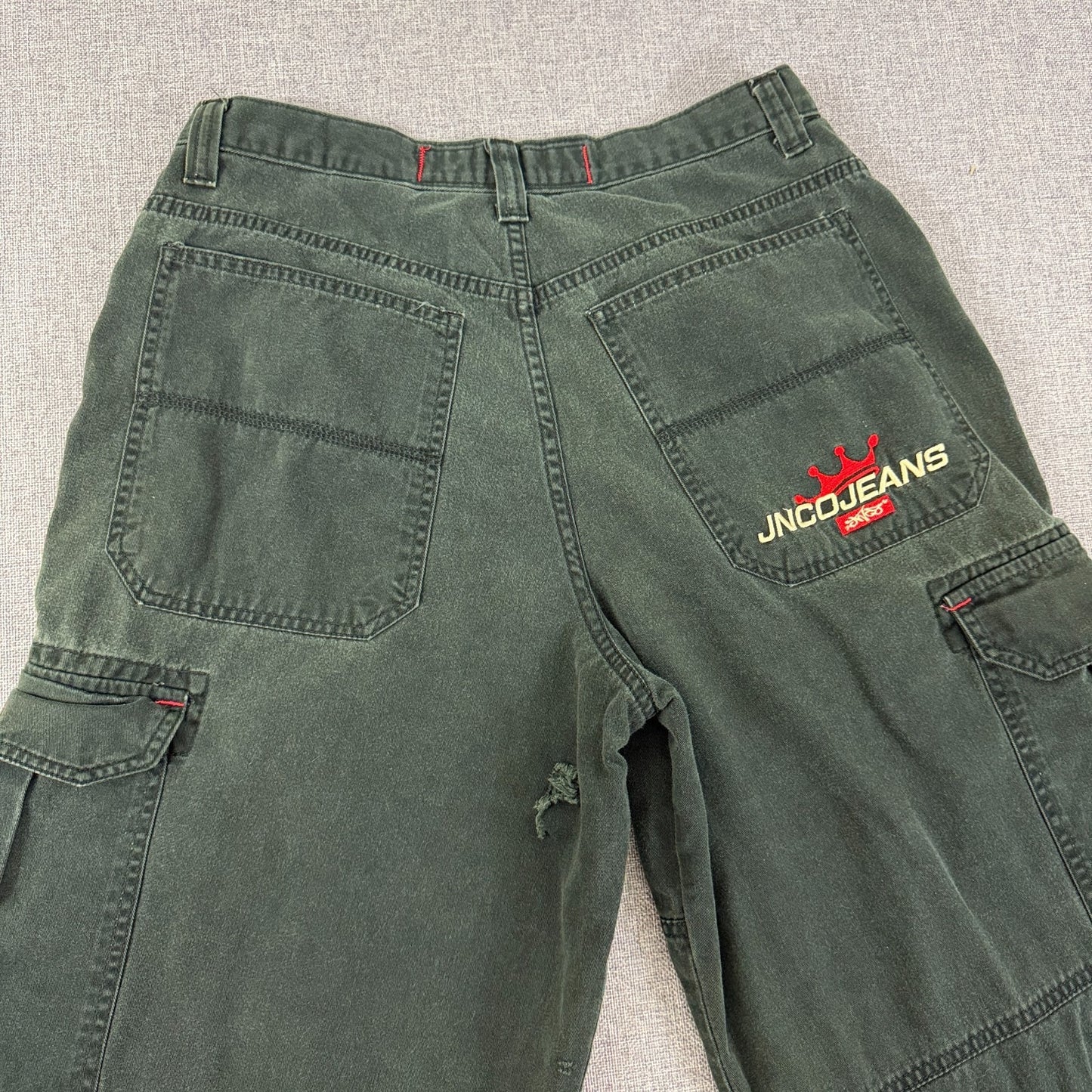 JNCO Jeans 34x34 Green Crown Logo Cargo Pants Y2K Wide Leg Grail USA Style