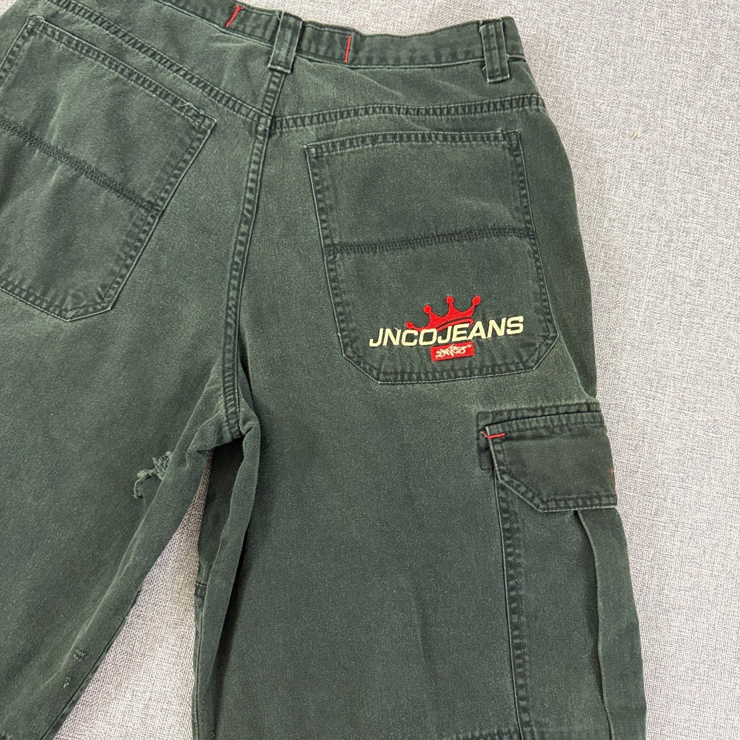 JNCO Jeans 34x34 Green Crown Logo Cargo Pants Y2K Wide Leg Grail USA Style