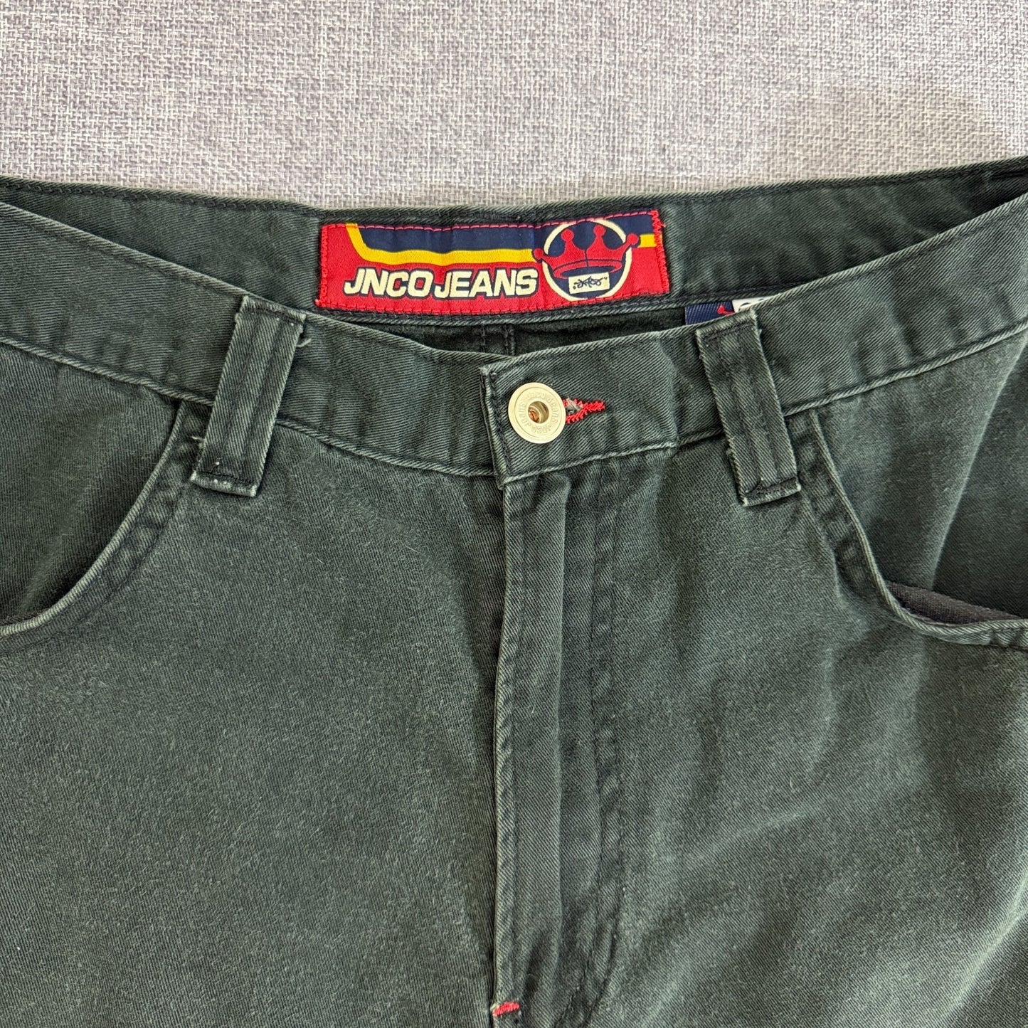 JNCO Jeans 34x34 Green Crown Logo Cargo Pants Y2K Wide Leg Grail USA Style