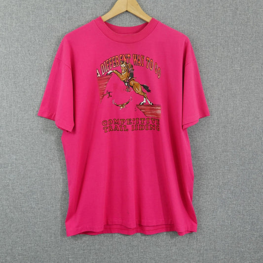 Vintage 1990 Competitive Trail Riding Horse Tee - Size XL Single Stitch