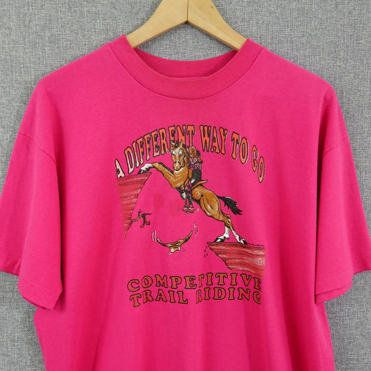 Vintage 1990 Competitive Trail Riding Horse Tee - Size XL Single Stitch