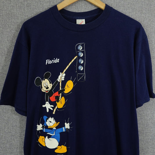 Vintage 90s Disney Mickey Mouse Donald Duck Florida T-Shirt - Size L