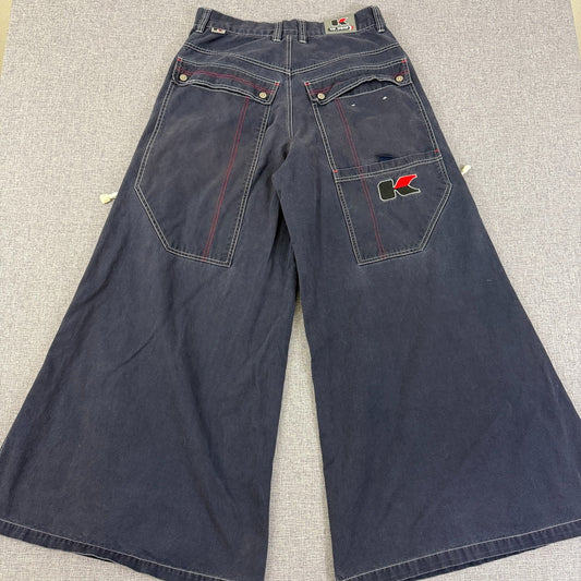 Vintage Y2K Kik Wear  Baggy Rave Pants Faded Black Size 34 Denim Jeans (33x30)